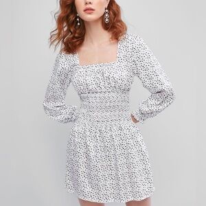 Alden Black and White Smocked Sundress with Bishop Sleeves Milkmaid